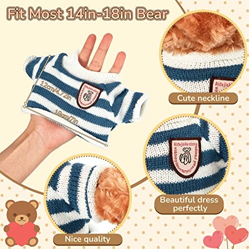 Striped teddy bear sweater with cute neckline and nice quality.