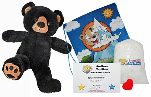 Stuffems Toy Shop bear kit with plush bear, bag, stuffing, and certificate.