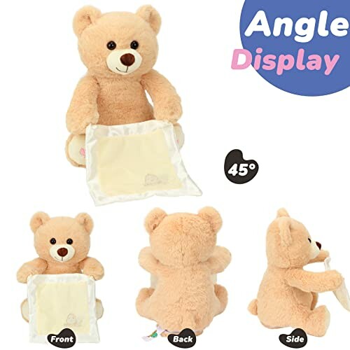 Teddy bear shown from various angles with focus on design and features.