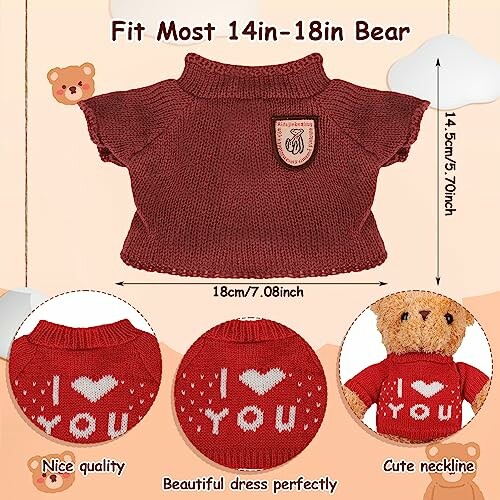 Red sweater for teddy bear with I love you design, fits 14-18 inch bears.