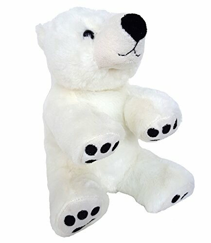 White polar bear plush toy with black nose and paws.